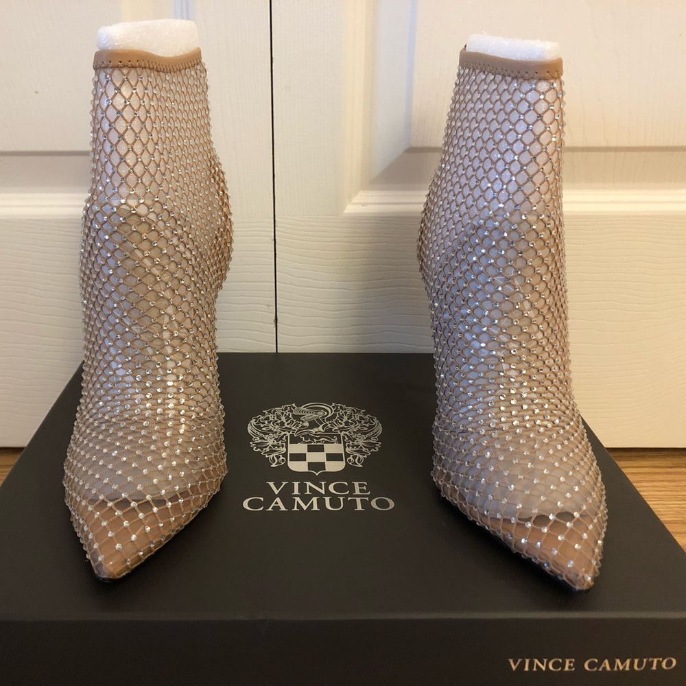 Vince Camuto Rhinestone Fishnet Pointy Toe Bootie